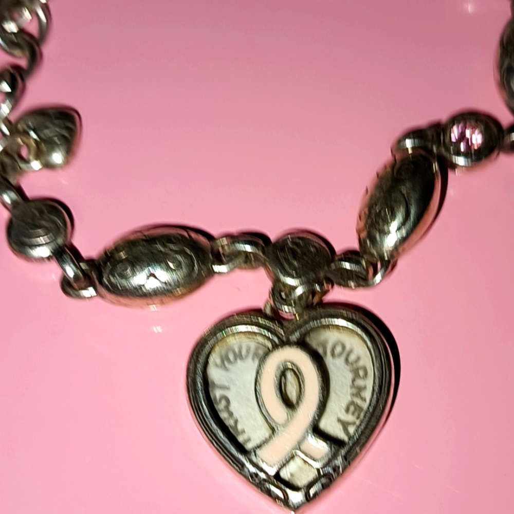 Brighton Pink and Silver Breast Cancer Bracelet with Heart Charm